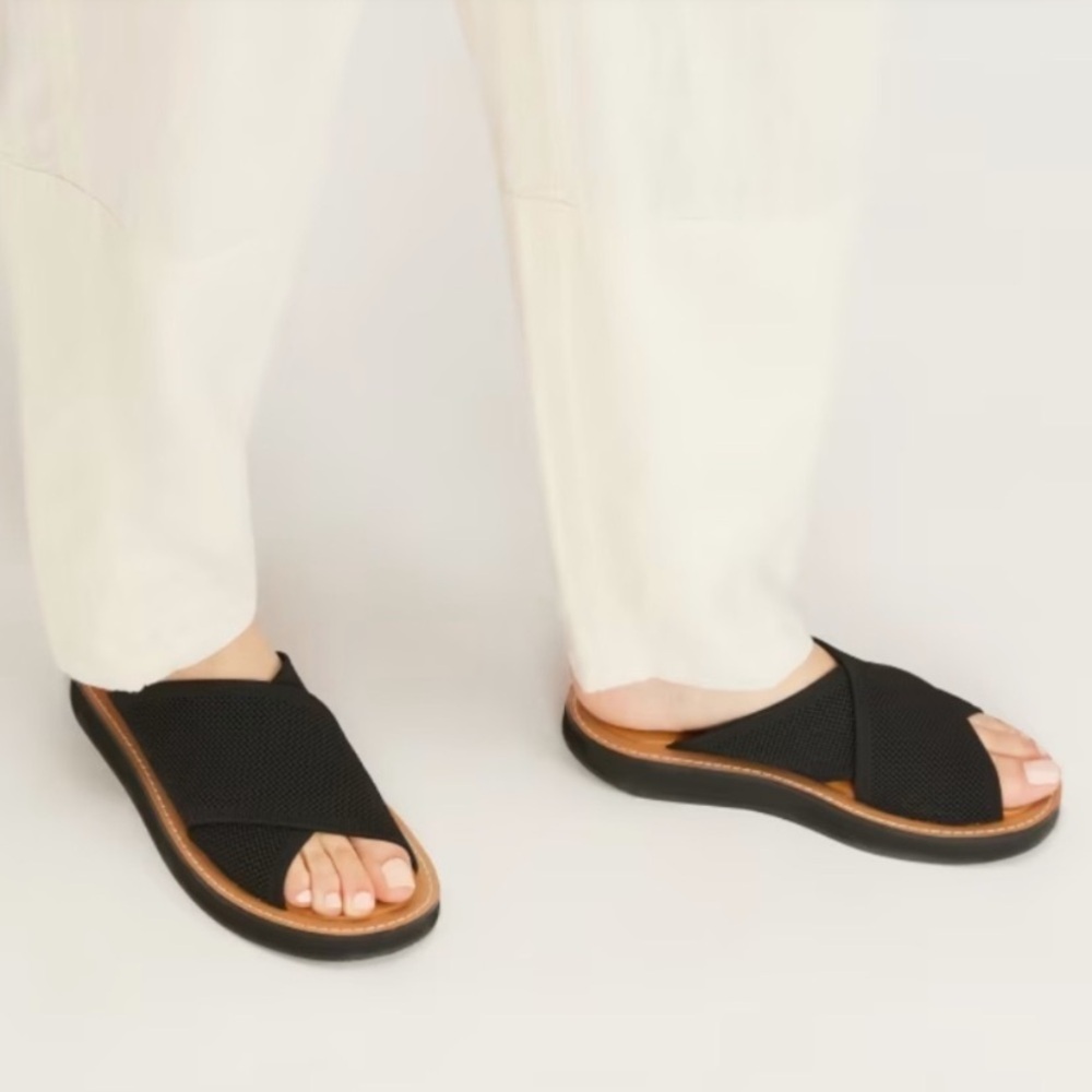 Black Mesh Slide Sandals